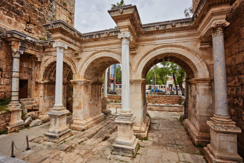 view of hadrian's gate in old city of antalya