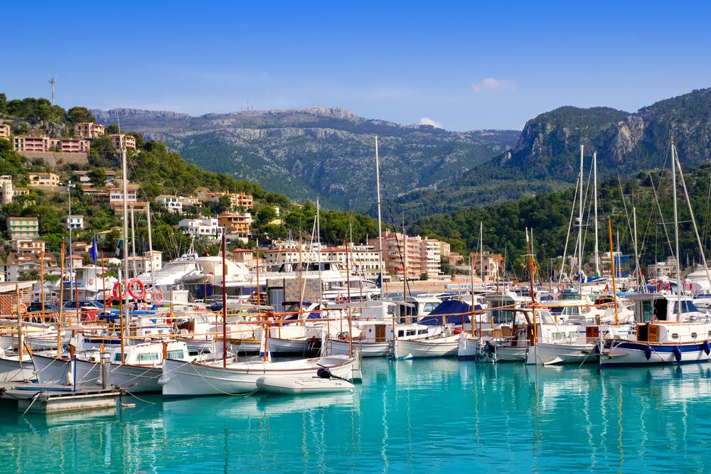 port de soller view with tramontana mountain in mallorca