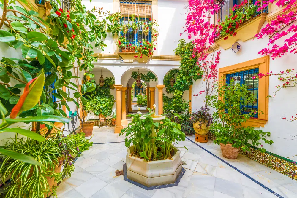 traditional house and courts with flower in cordoba, spain