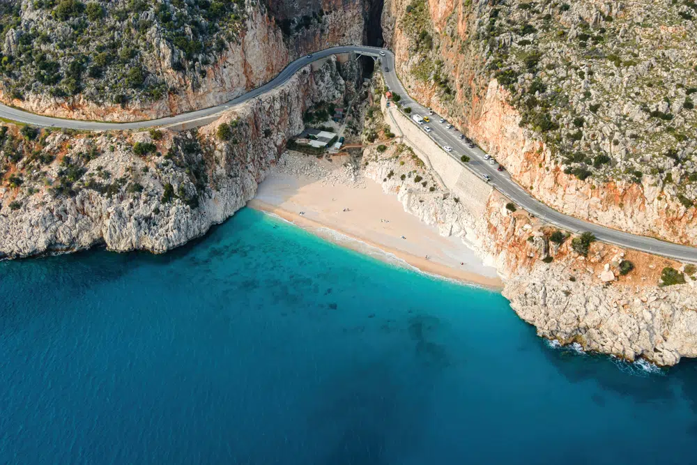 aerial view of kaputas beach, sandy beach in turkey