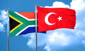 south africa flag with turkey flag, 3d rendering