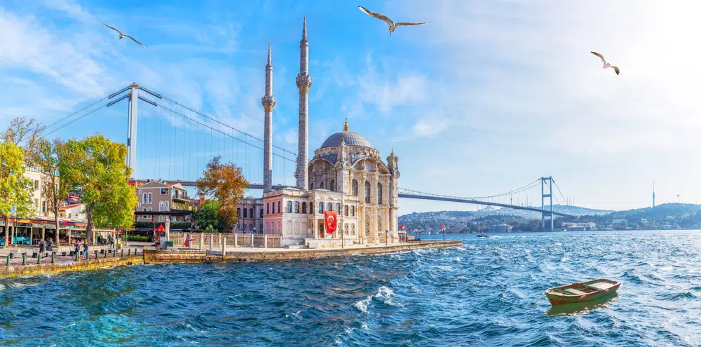 the ortakoy mosque panorama, beautiful sea view, istanbul