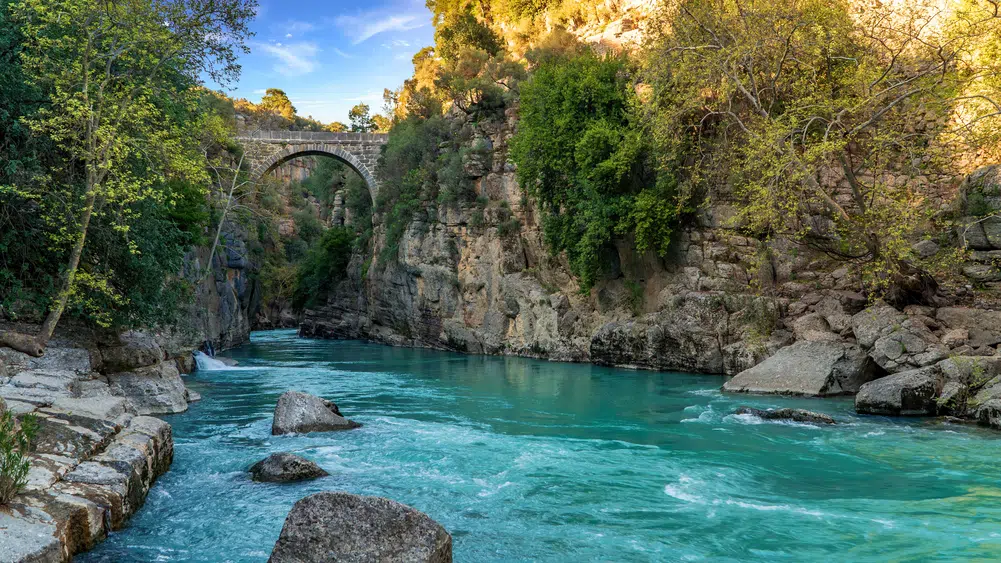 oluk bridge across kopru irmagi creek in koprulu kanyon national park in antalya, turkey