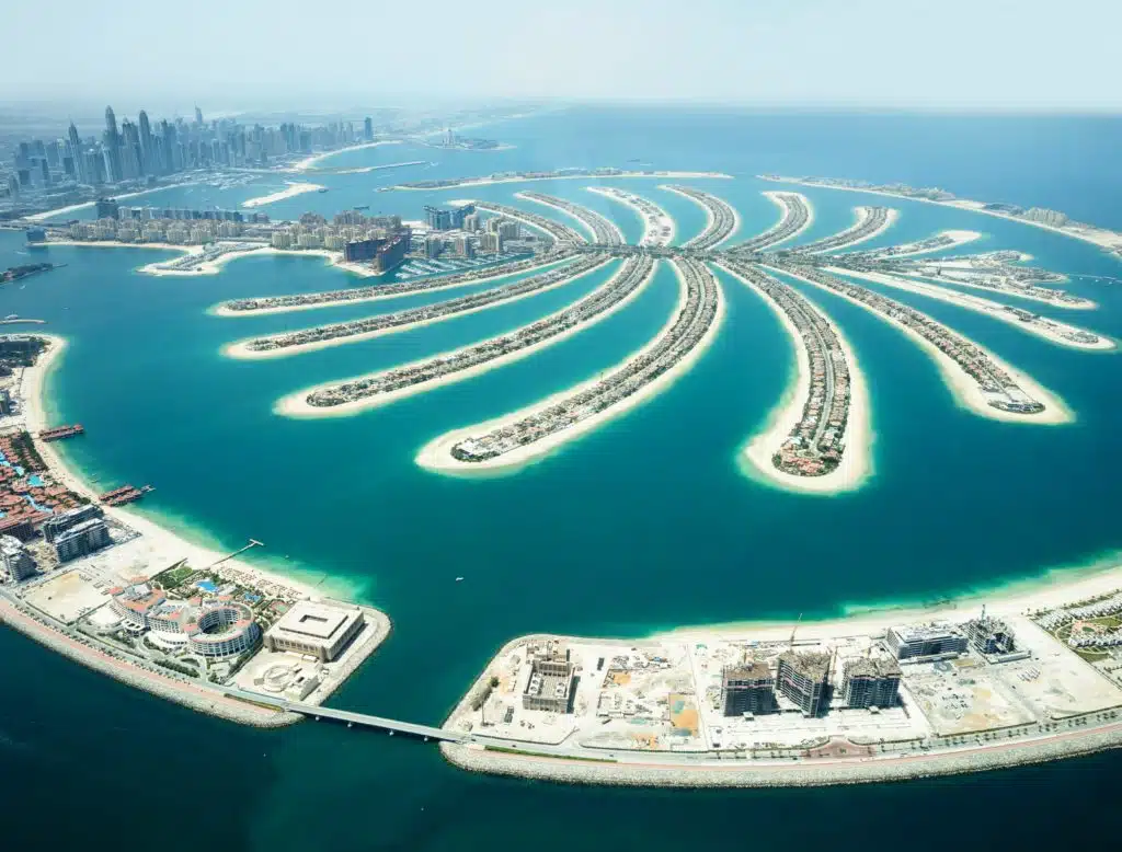 aerial view of palm island in dubai