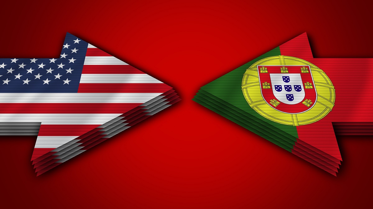 portugal vs united states of america arrow flags – 3d illustra