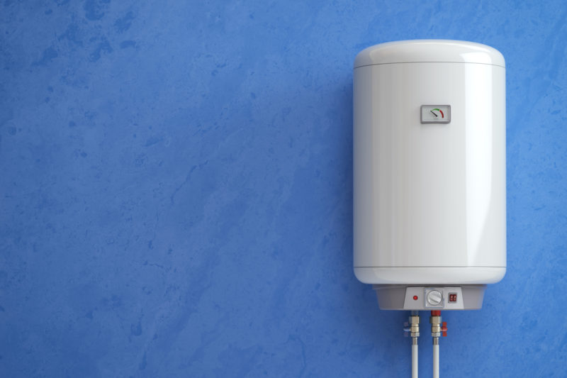 electric boiler, water heater on the blue wall.