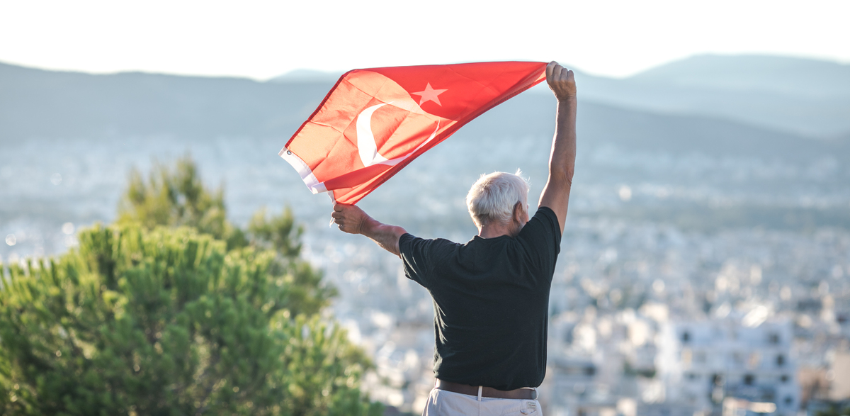 patriotic senior man celebrates turkish independence day with a