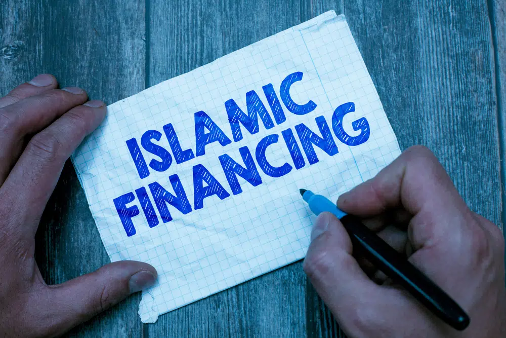 text sign showing islamic financing. conceptual photo banking activity and investment that complies with sharia