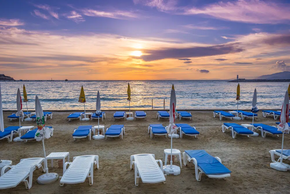 beach chairs at sunset